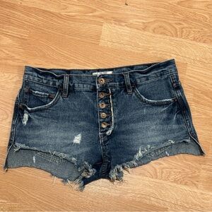 Free People | Dark Blue Distressed Destroyed Cotton Jean Denim Shorts | Size 26